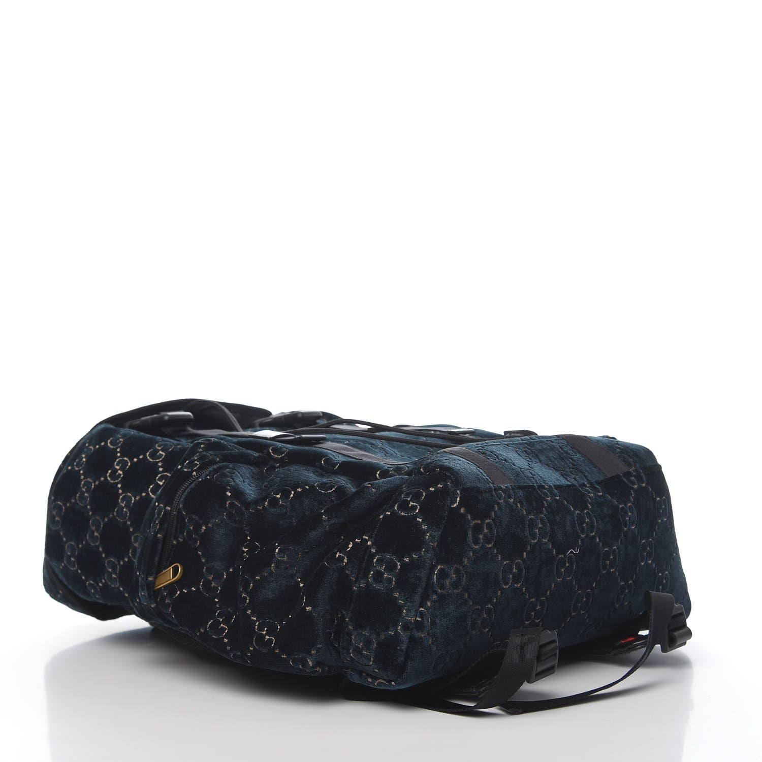 Gucci Velvet GG Monogram Web Medium Double Buckle Backpack Blue Beige Black 3 of 10