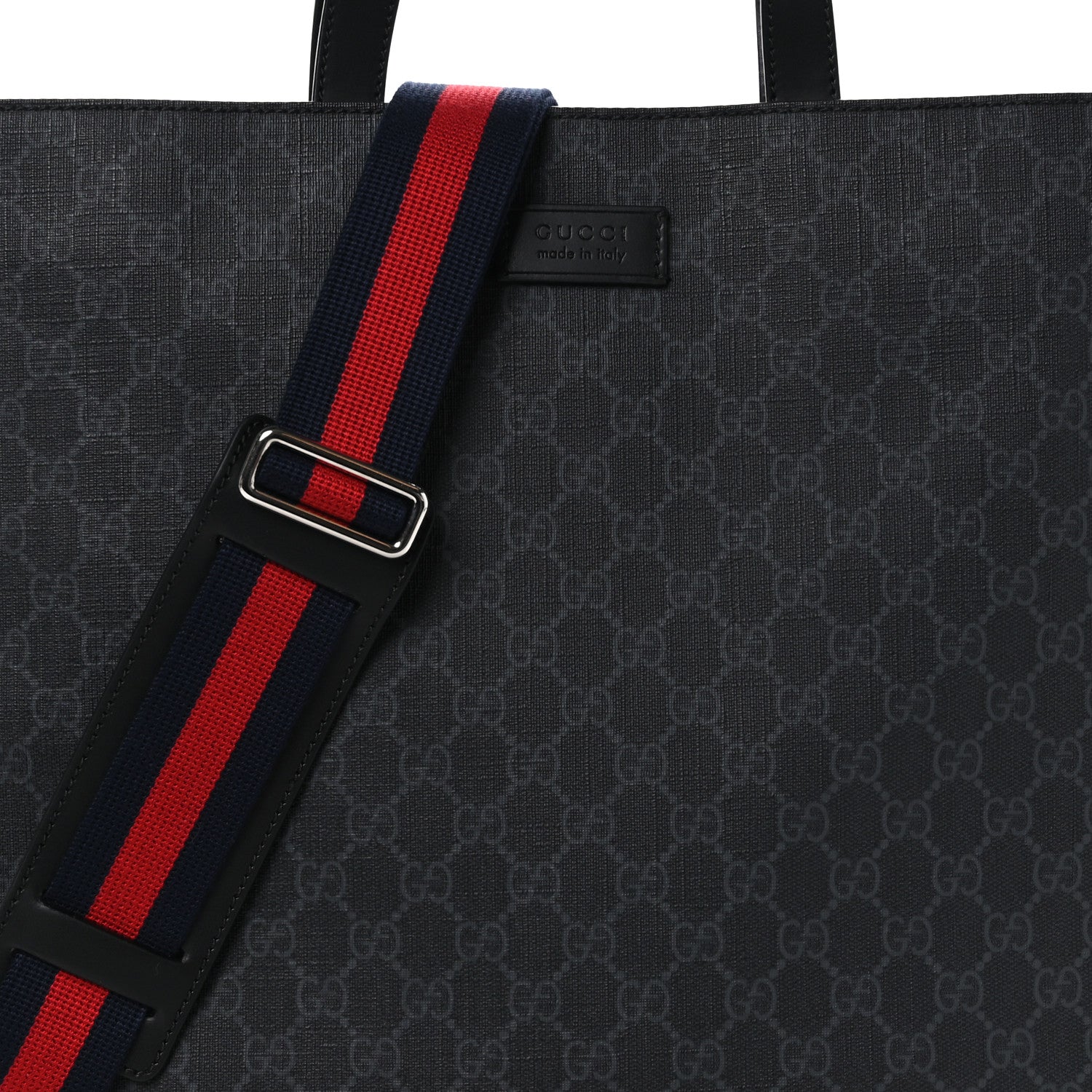 Gucci Soft GG Supreme Monogram Appia Calfskin Web Vertical Tote Black 8 of 10