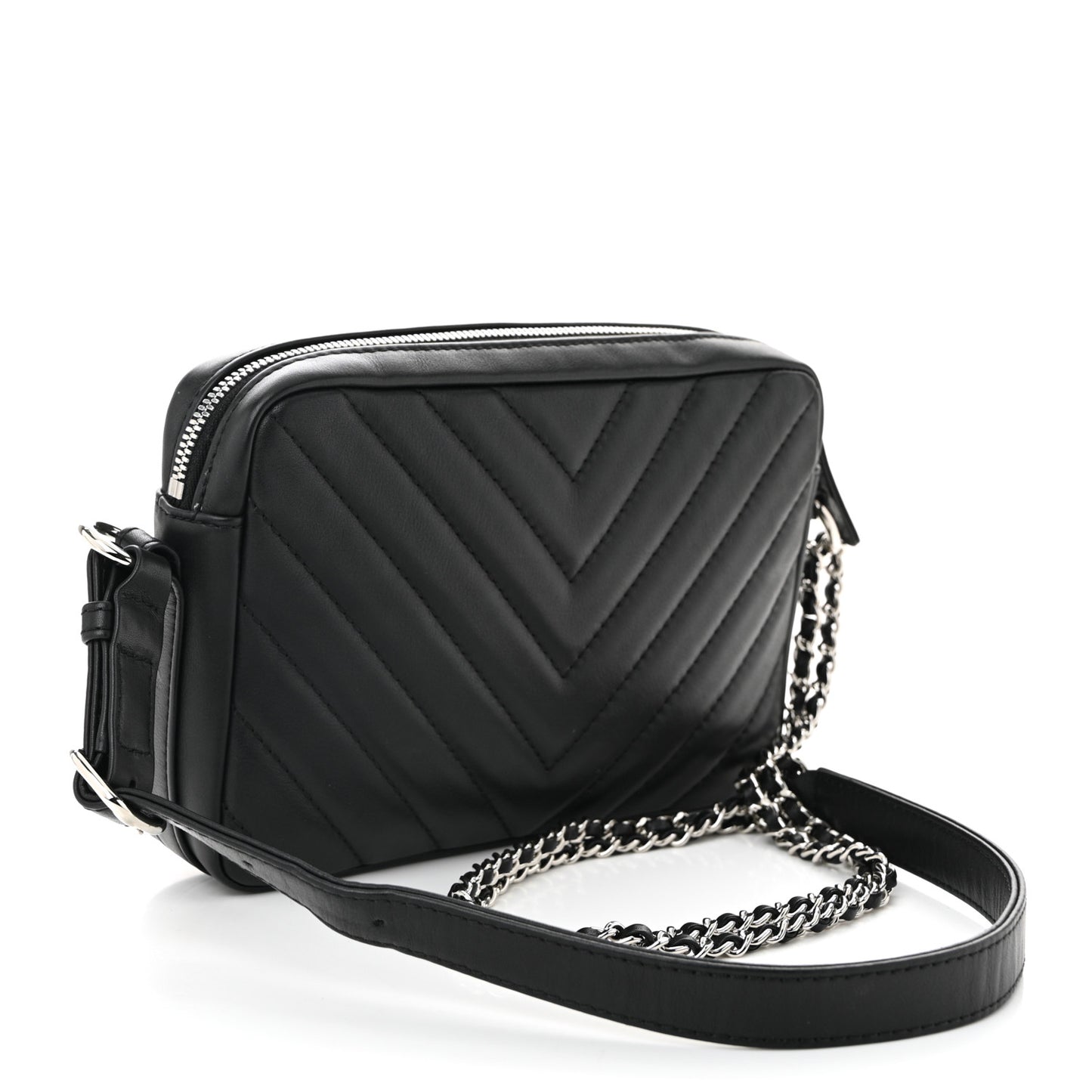 Lambskin Chevron Quilted Small Promenade Camera Black