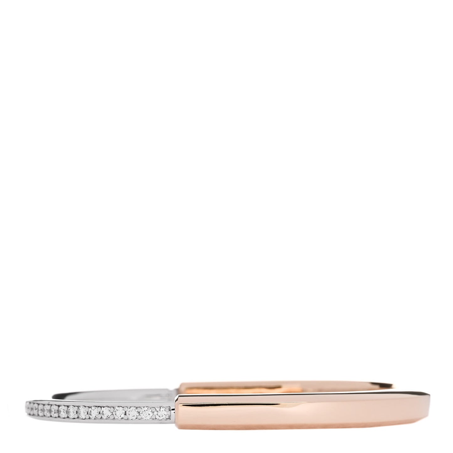18K Rose White Gold Diamond Tiffany Lock Half Pave Bangle Bracelet