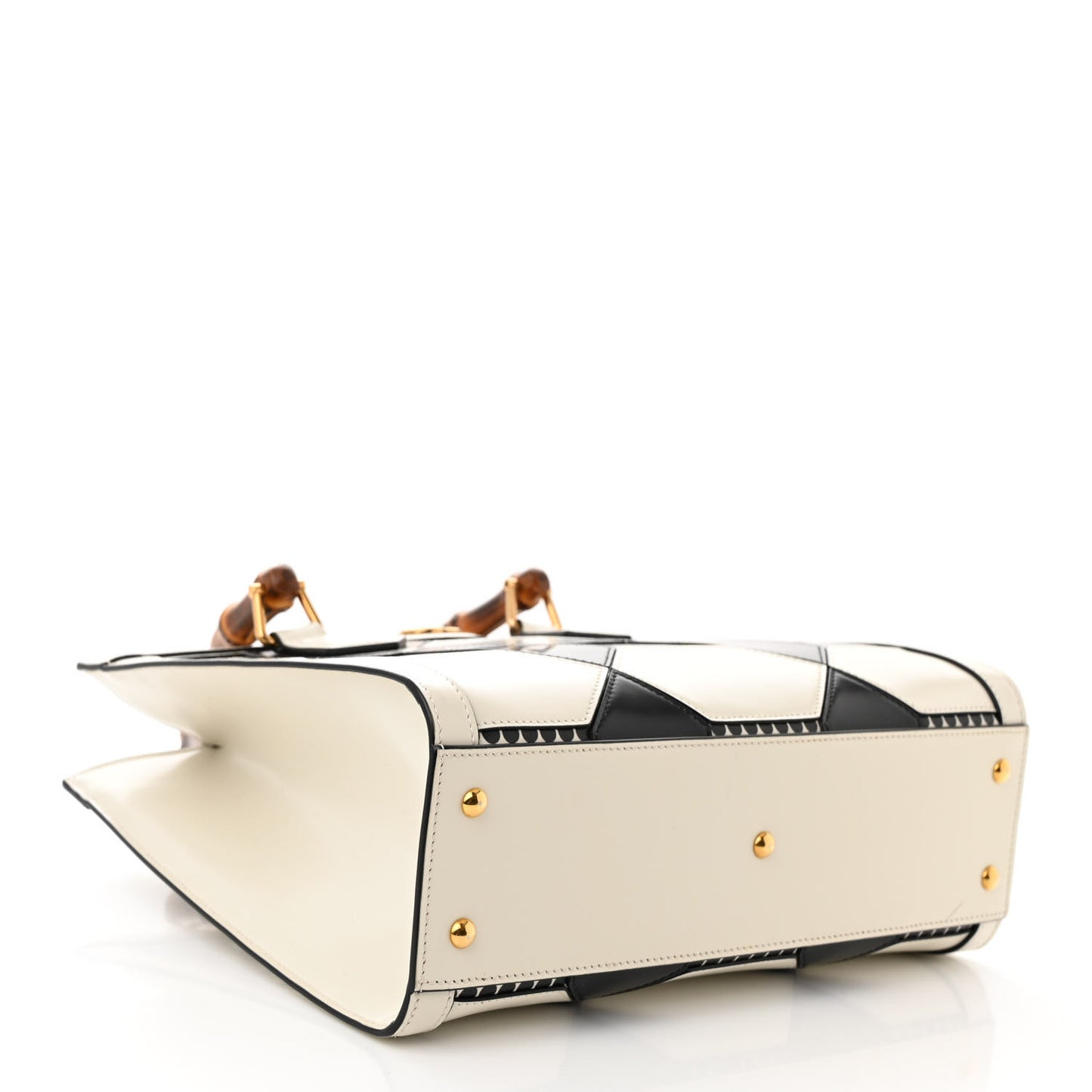 Calfskin Geometric Inlay Small Diana Tote Bag White Black