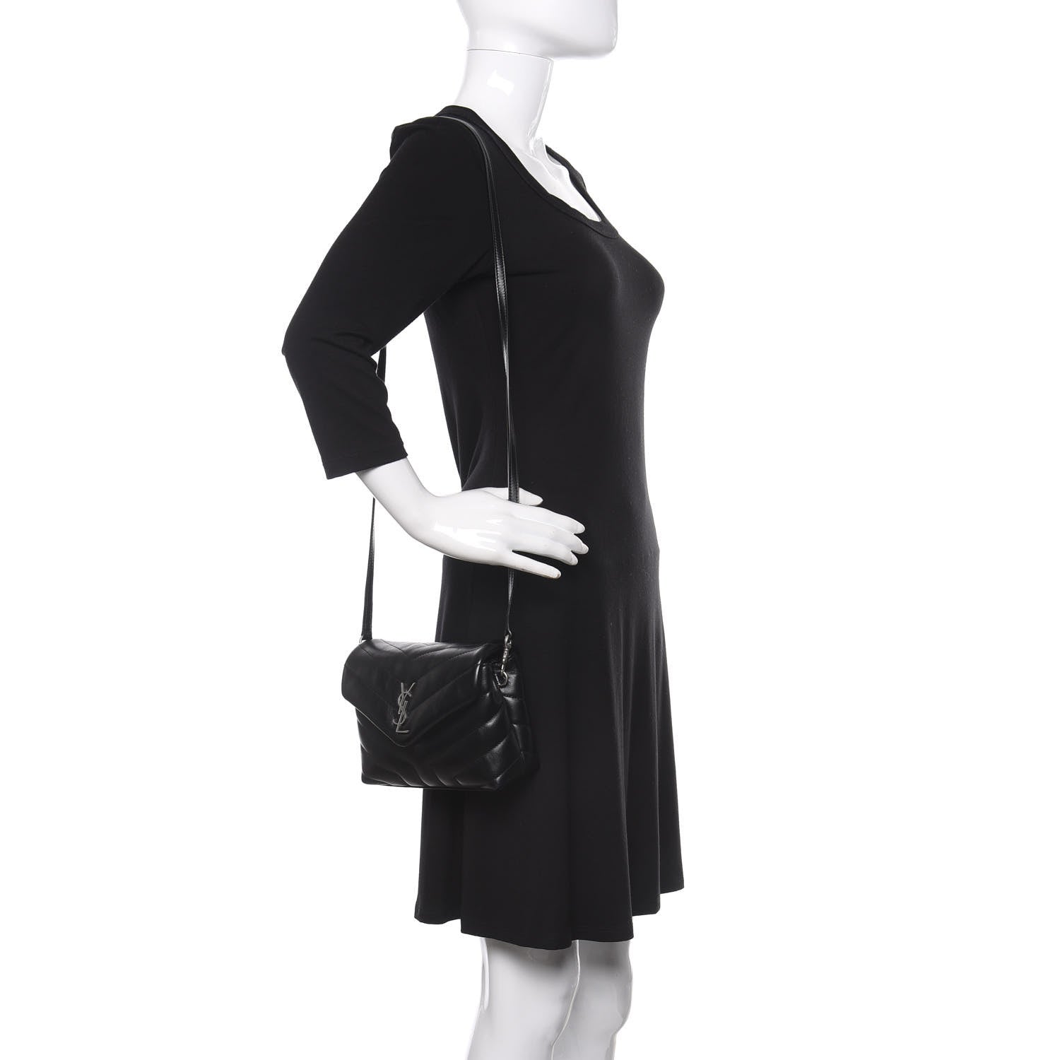 Saint Laurent Calfskin Y Quilted Monogram Toy Loulou Crossbody Bag Black 2 of 9