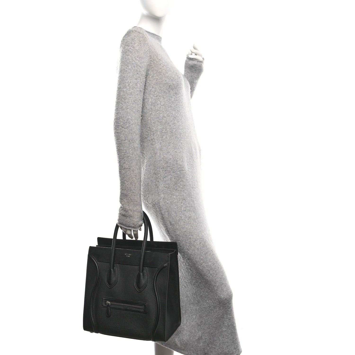 Celine Drummed Calfskin Mini Luggage Black 2 of 10