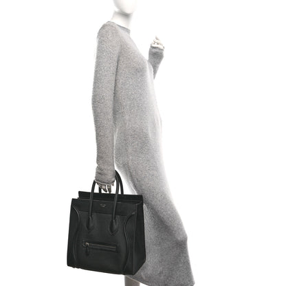 Celine Drummed Calfskin Mini Luggage Black 2 of 10