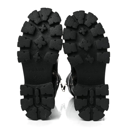 Prada Spazzolato Rois Re-Nylon Metal Triangle Logo Monolith Pouch Pocket 55mm Tall Combat Boots 38 Black 5 of 7