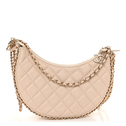 Chanel Lambskin Quilted Small Hobo Bag Light Beige 1 of 11