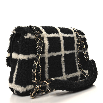 Chanel Shearling Lambskin Large Fluffy Tartan Single Flap Black White 4 of 11