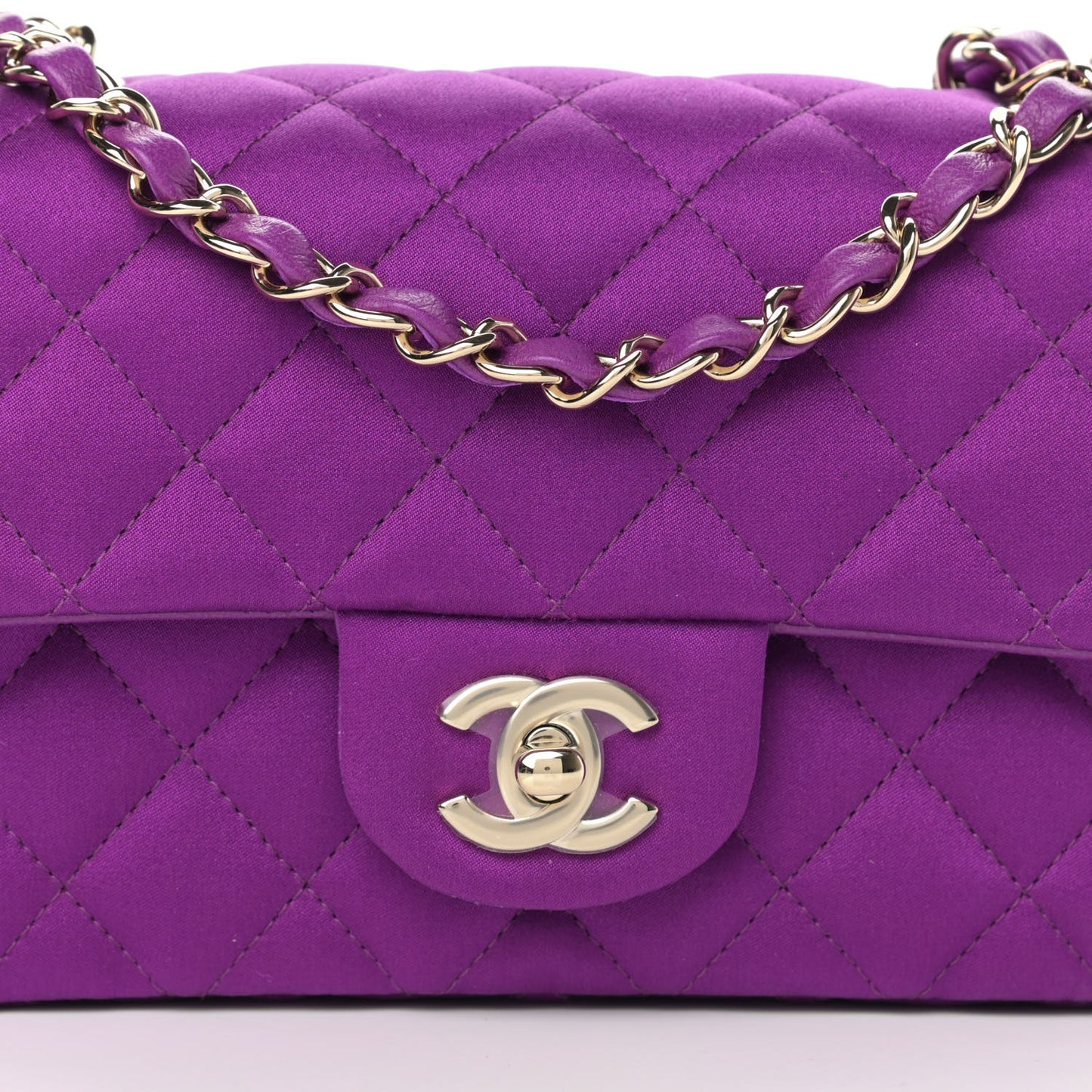 Satin Quilted Mini Rectangular Flap Purple
