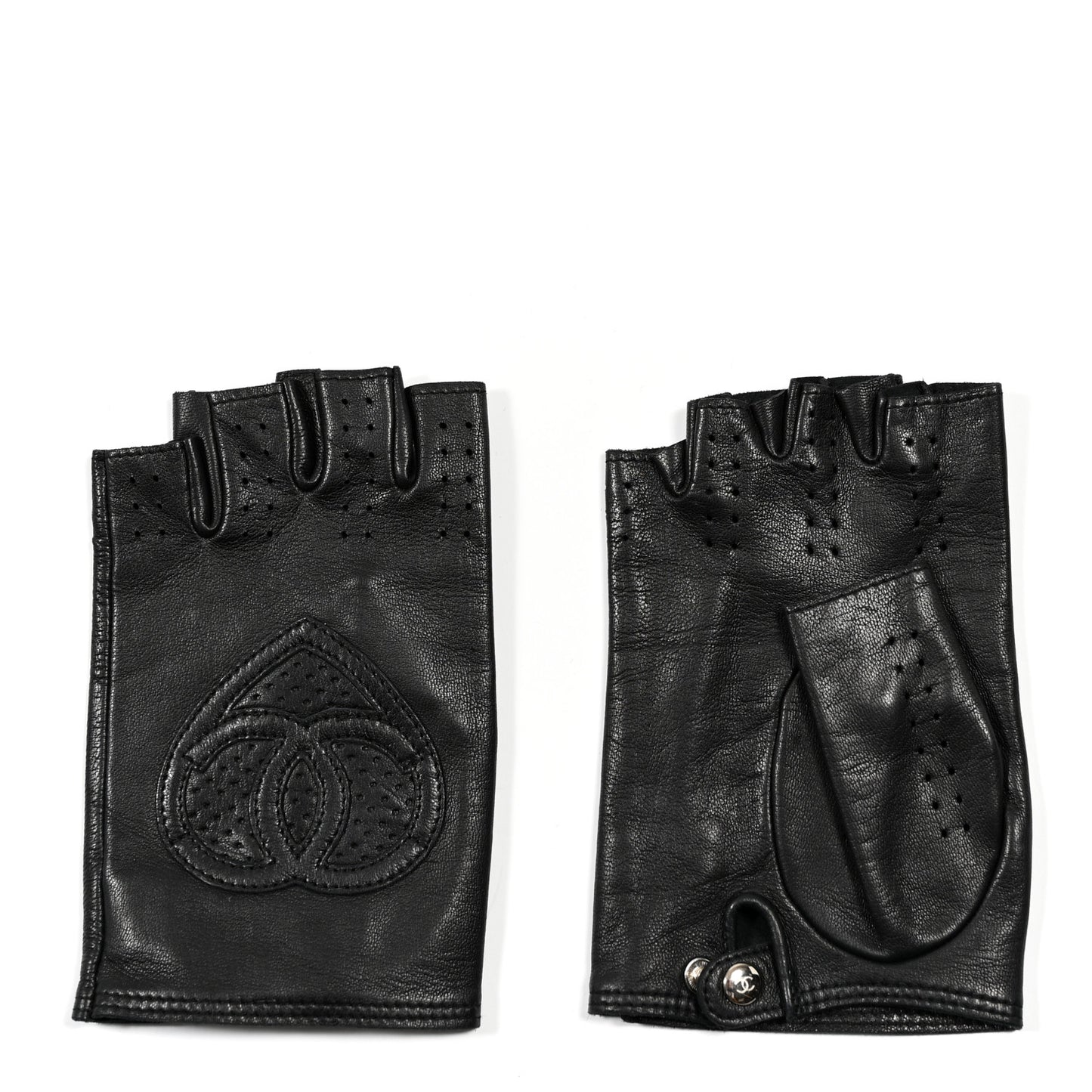 Lambskin Perforated Fingerless CC Gloves 7.5 Black