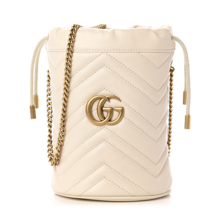 Gucci Calfskin Matelasse Mini GG Marmont 2.0 Bucket Bag White 1 of 10