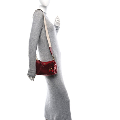 Gucci Sequin Textured Dollar Calfskin Strawberry Small Ophidia GG Handbag Red 2 of 10