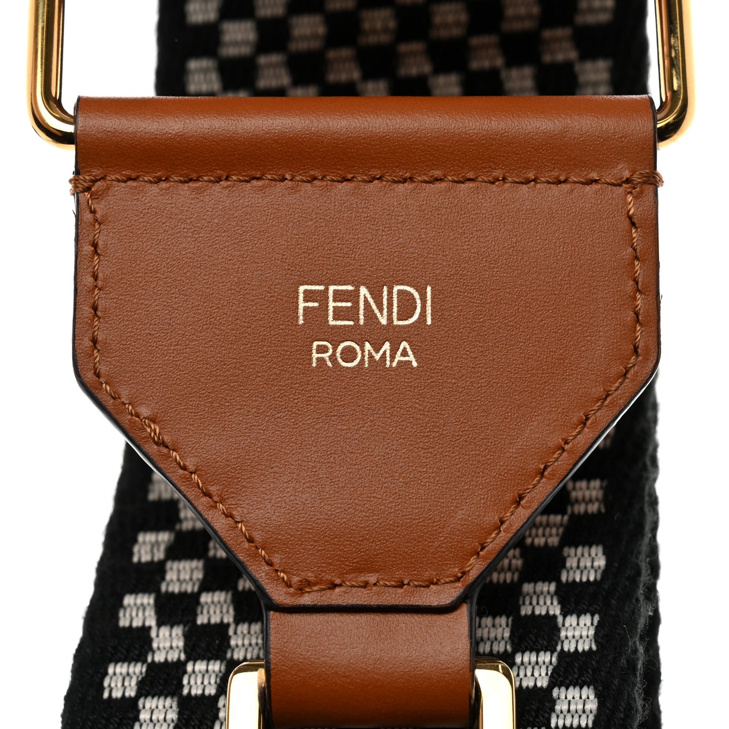 Ribbon Vitello King Logo Embossed Gingham Woven Adjustable Strap You Panna Black Cuoio