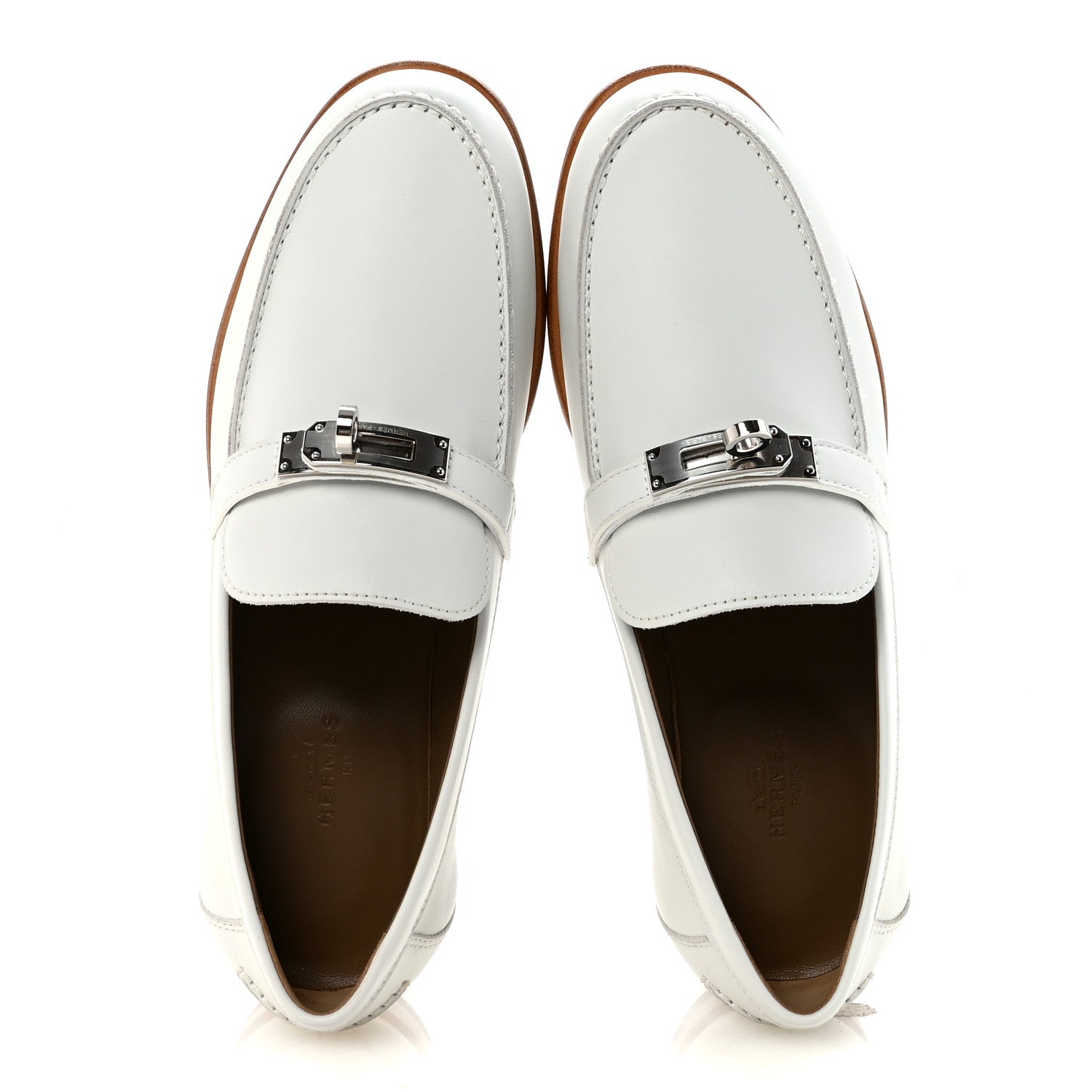 Hermes Calfskin Womens Destin Loafers 36.5 White 2 of 10