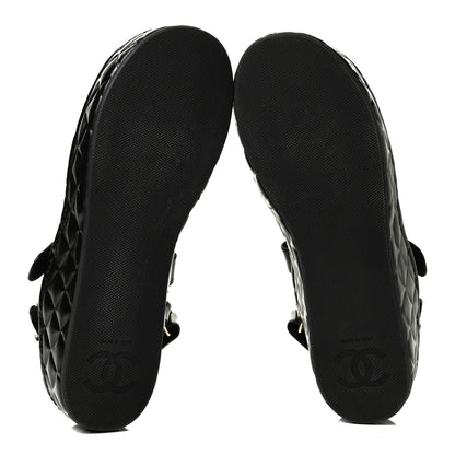Chanel Shiny Calfskin Logo Platform Sandals 39 Black 5 of 7