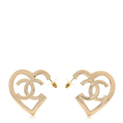 Chanel Metal CC Heart Coco In Love Hoop Earrings Gold 1 of 5