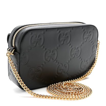 Gucci Calfskin GG Super Mini Debossed Chain Wallet Black 3 of 9