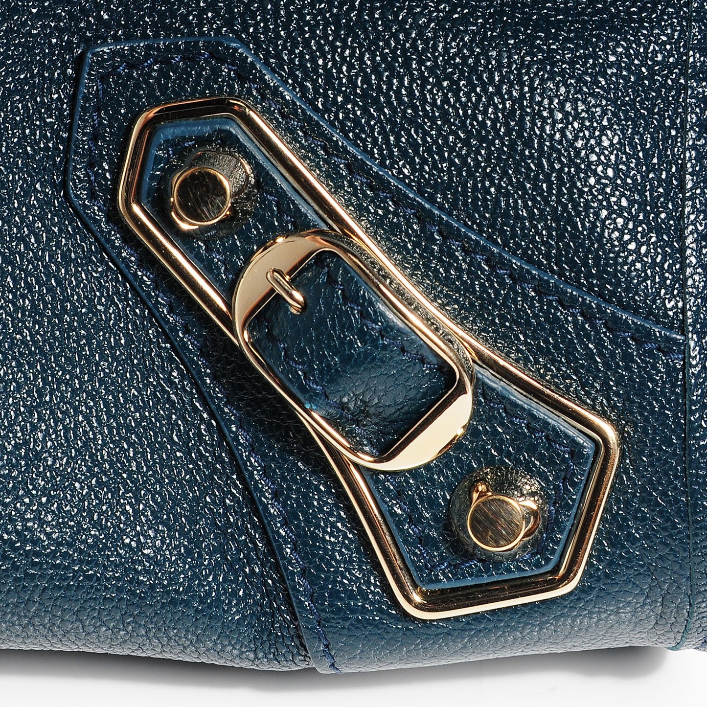 Chevre Gold Metallic Edge Hardware City Bleu Paon