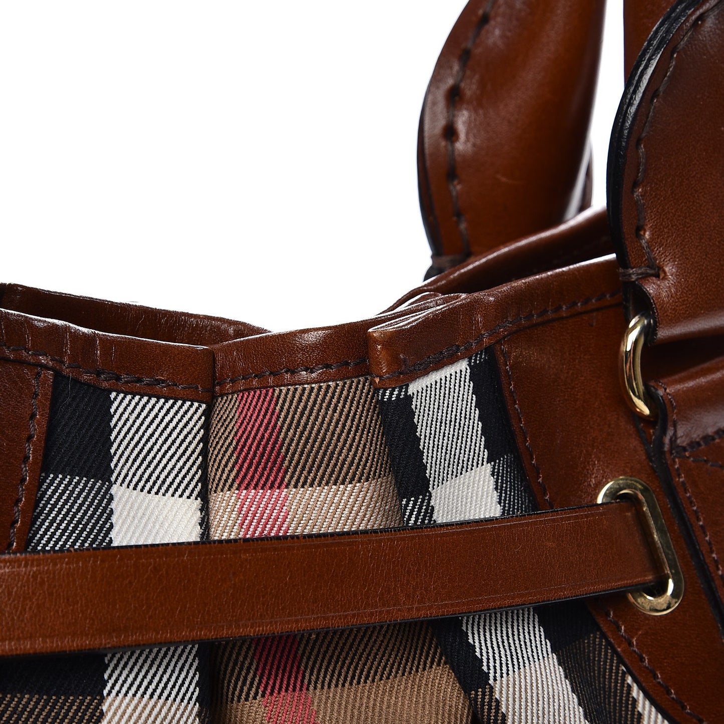 House Check Bridle Calfskin Medium Whipstitch Tote Dark Tan