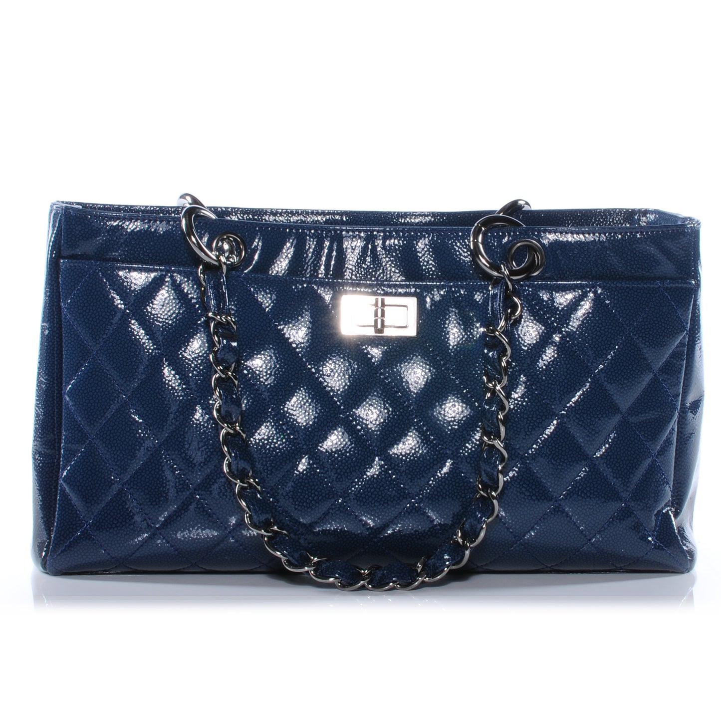 Patent Caviar Diamond Shine Small Reissue Tote Navy