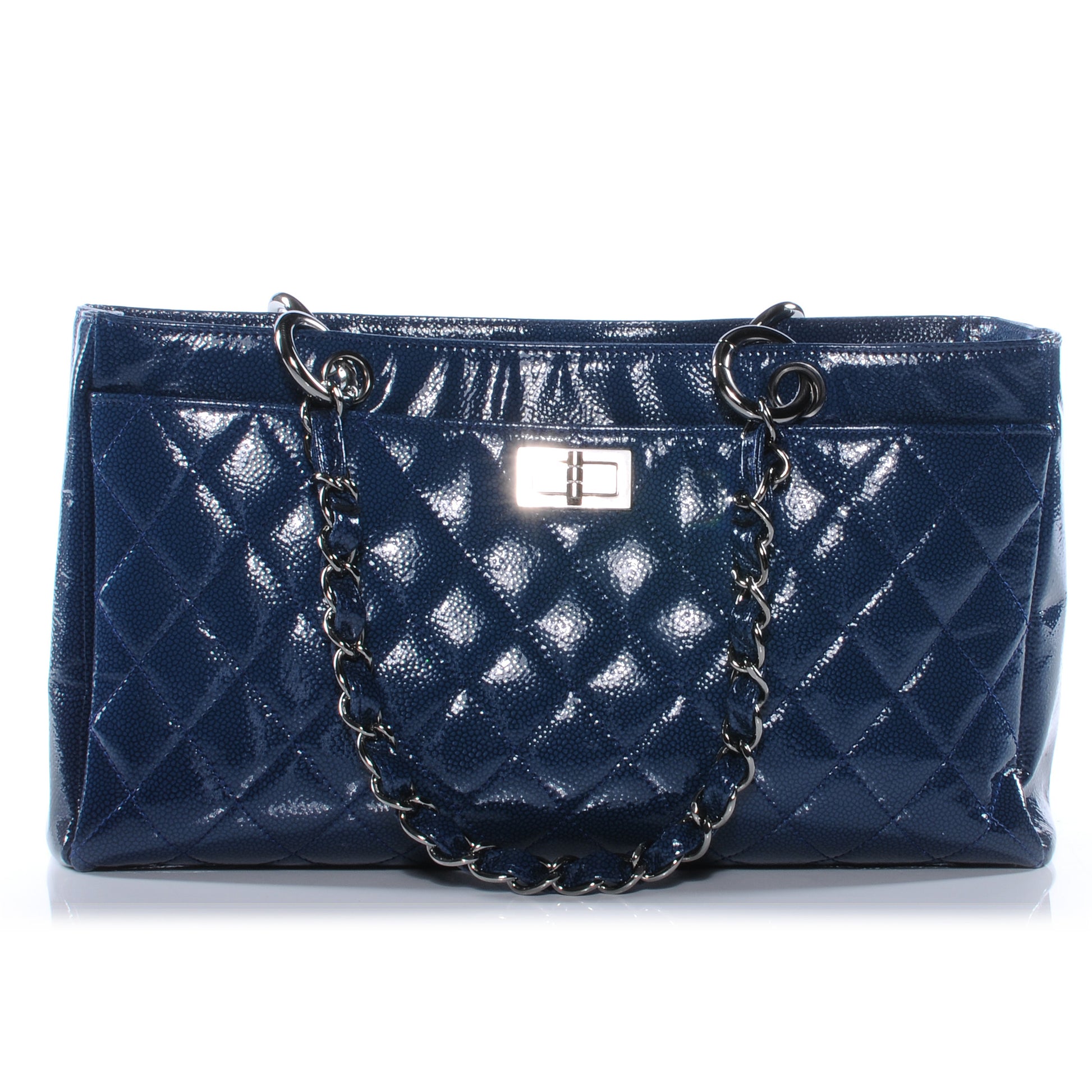 Chanel Patent Caviar Diamond Shine Small Reissue Tote Navy 1 of 8