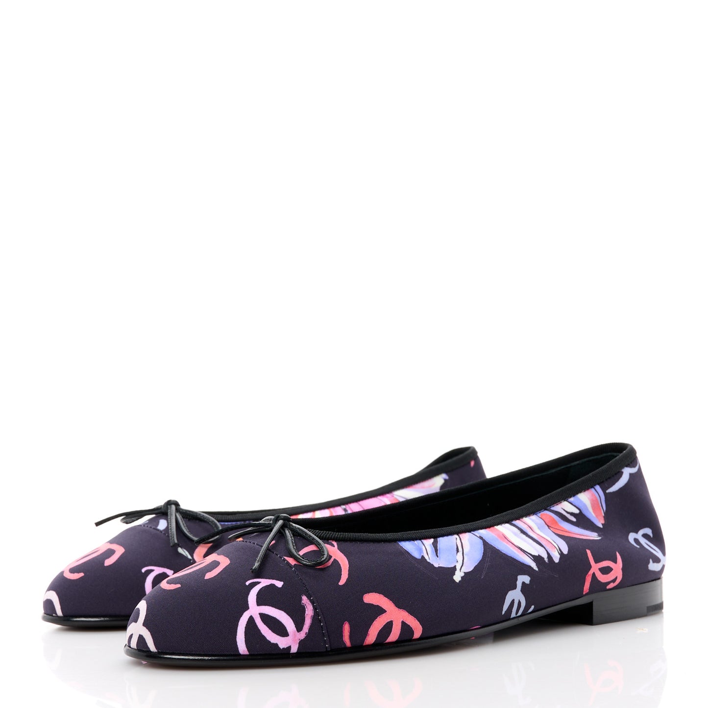 Printed Stretch Jersey Cap Toe Ballerina Flats 39 Black Multicolor