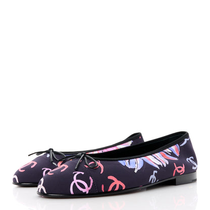 Chanel Printed Stretch Jersey Cap Toe Ballerina Flats 39 Black Multicolor 3 of 8