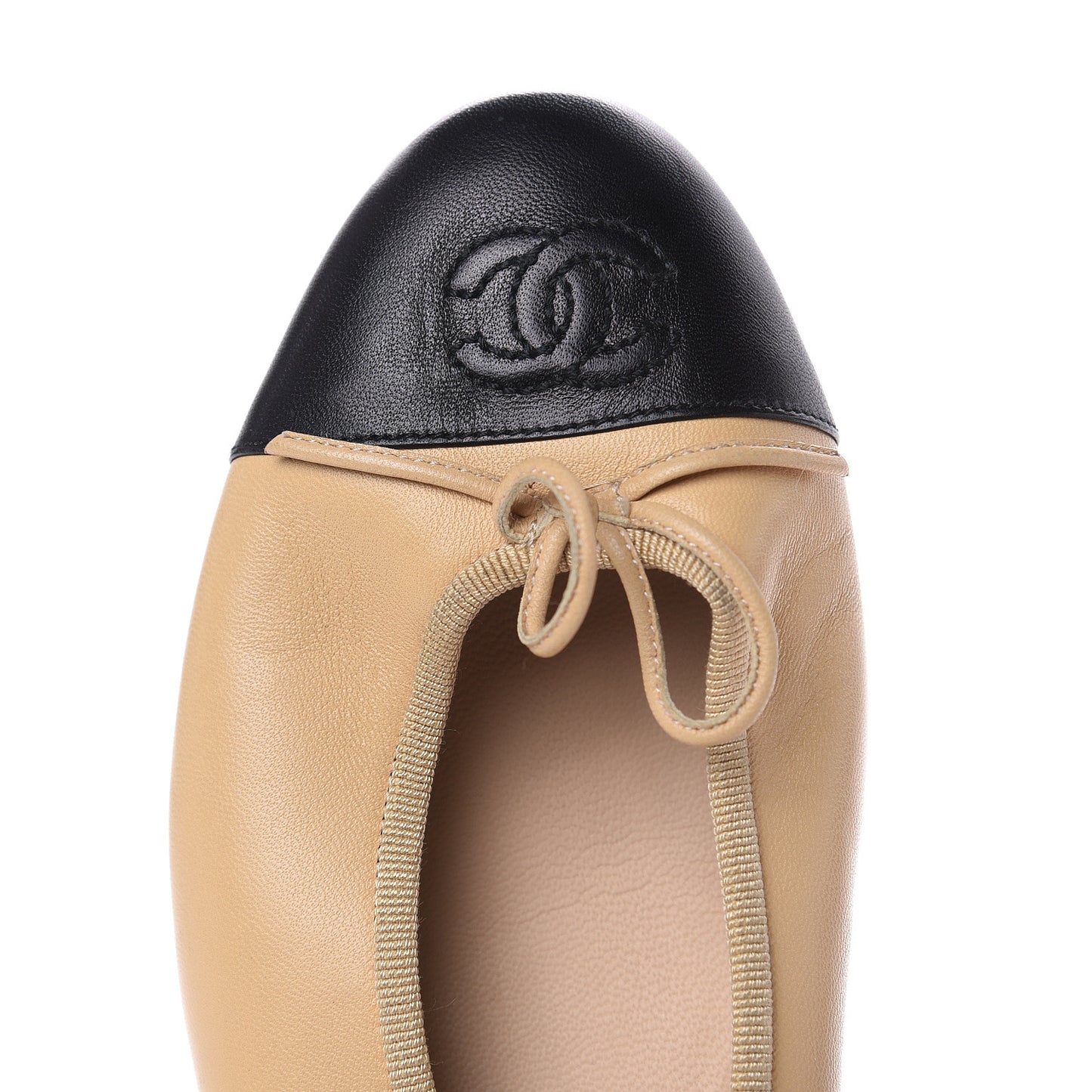 Lambskin Cap Toe Ballerina Flats 38.5 Beige Black