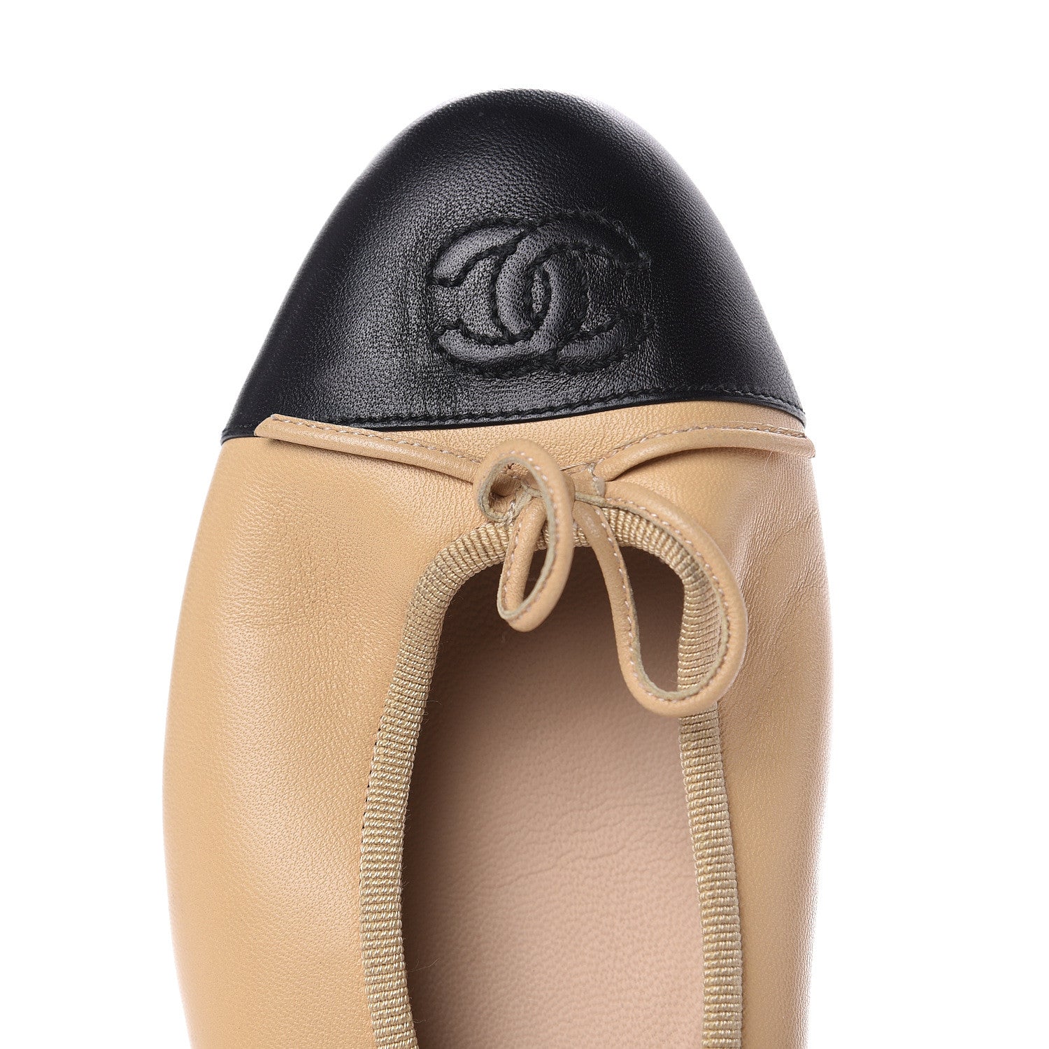 Chanel Lambskin Cap Toe Ballerina Flats 38.5 Beige Black 10 of 12