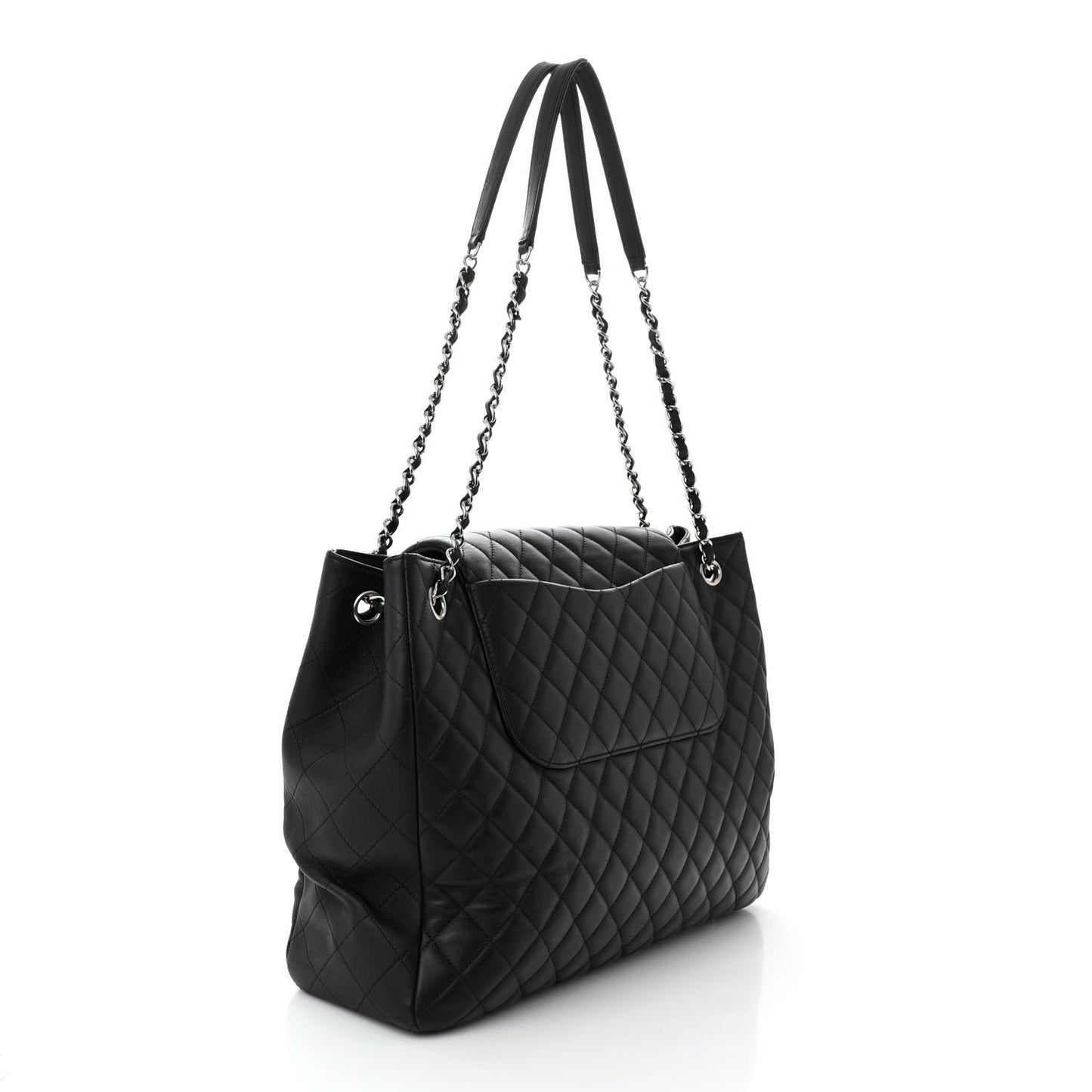 Calfskin Quilted Flap Tote Black