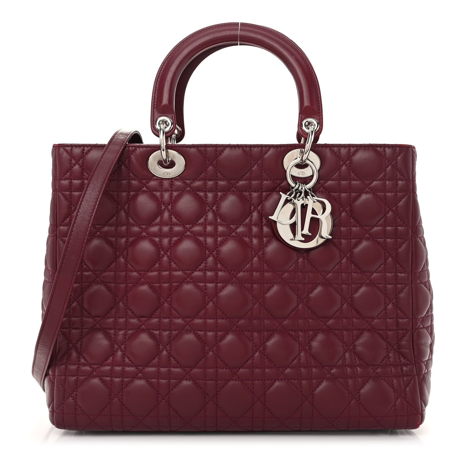Christian Dior Lambskin Cannage Large Lady Dior Burgundy 1 of 9
