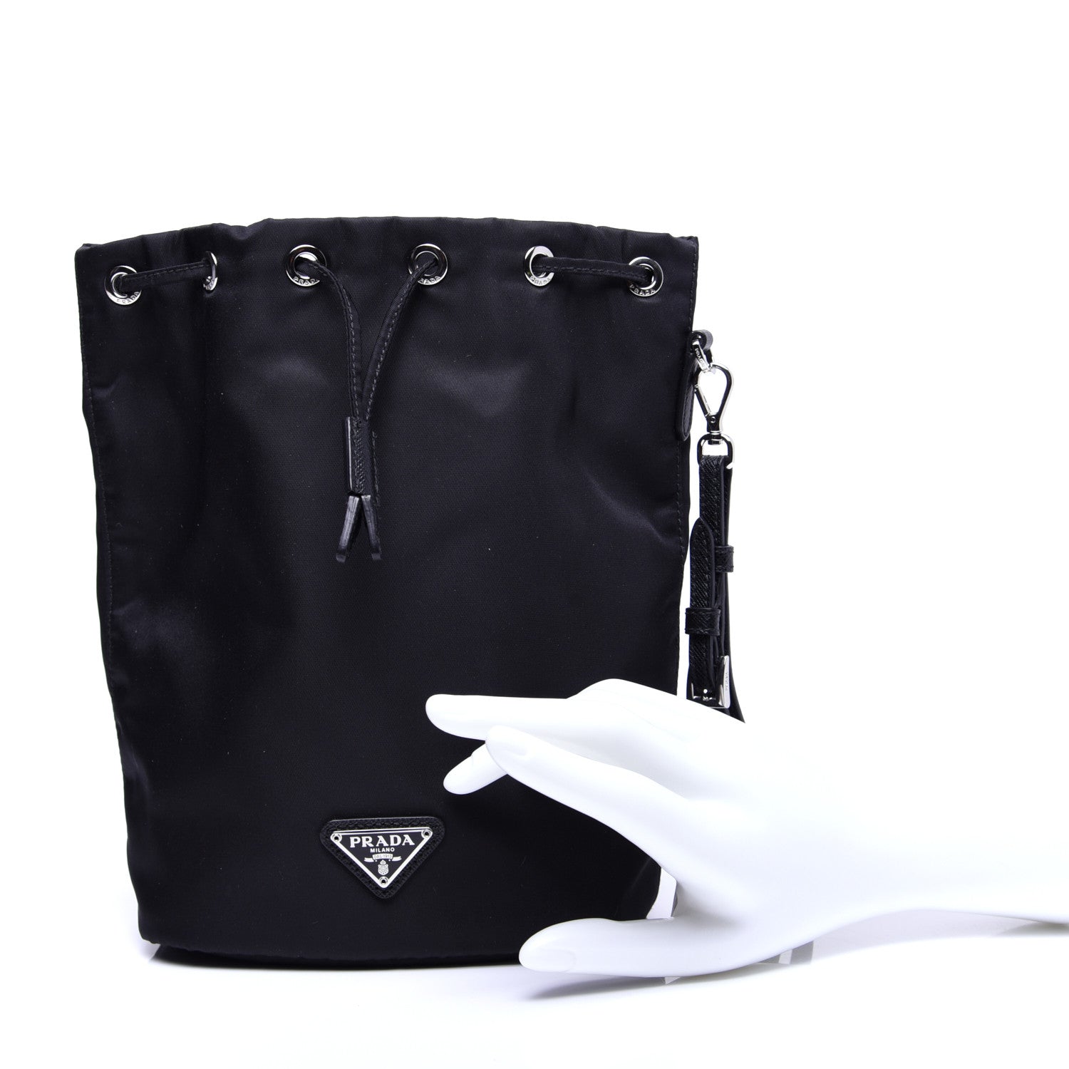 Prada Saffiano Tessuto Nylon Vela Bucket Wristlet Black 2 of 12