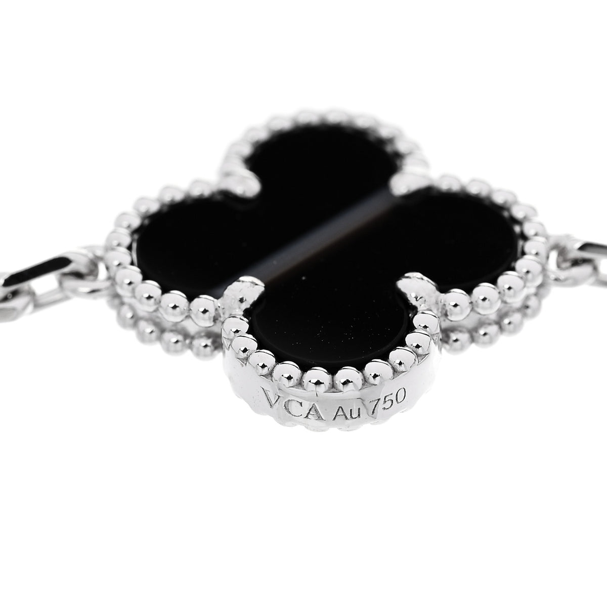 18K White Gold Veined Black Onyx 5 Motifs Vintage Alhambra Bracelet