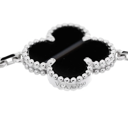 Van Cleef & Arpels 18K White Gold Veined Black Onyx 5 Motifs Vintage Alhambra Bracelet 4 of 5