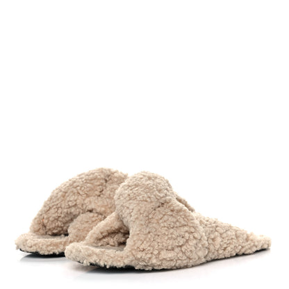 Balenciaga Faux Shearling Drapy Slide Sandals 39 Beige 3 of 7