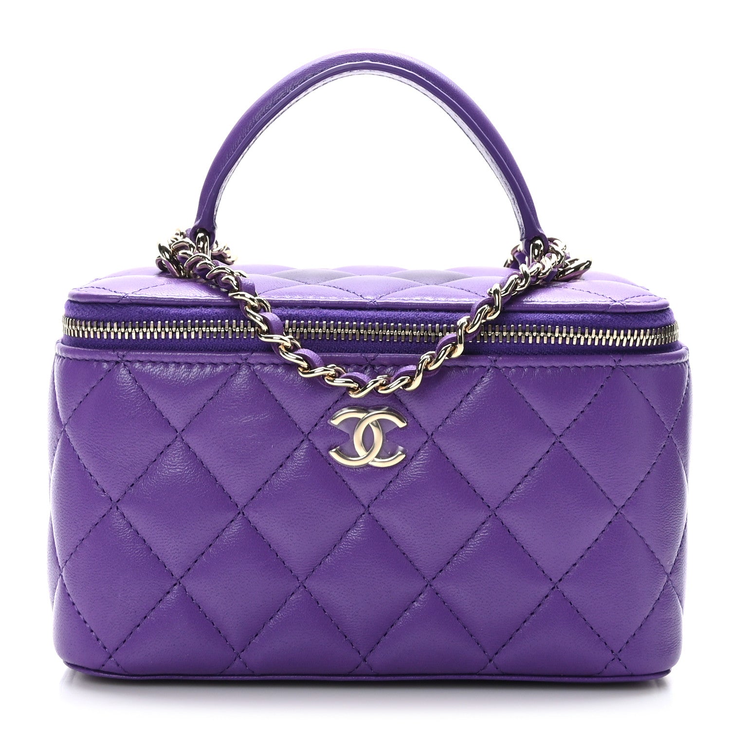 Chanel Lambskin Quilted Small Top Handle Vanity Case With Chain Purple 1 of 11