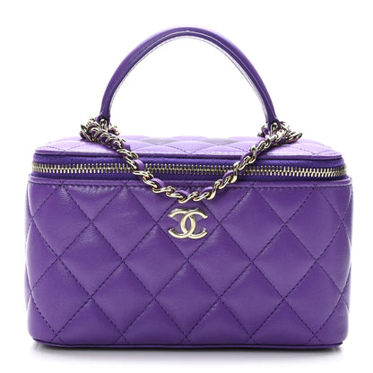 Chanel Lambskin Quilted Small Top Handle Vanity Case With Chain Purple 1 of 11