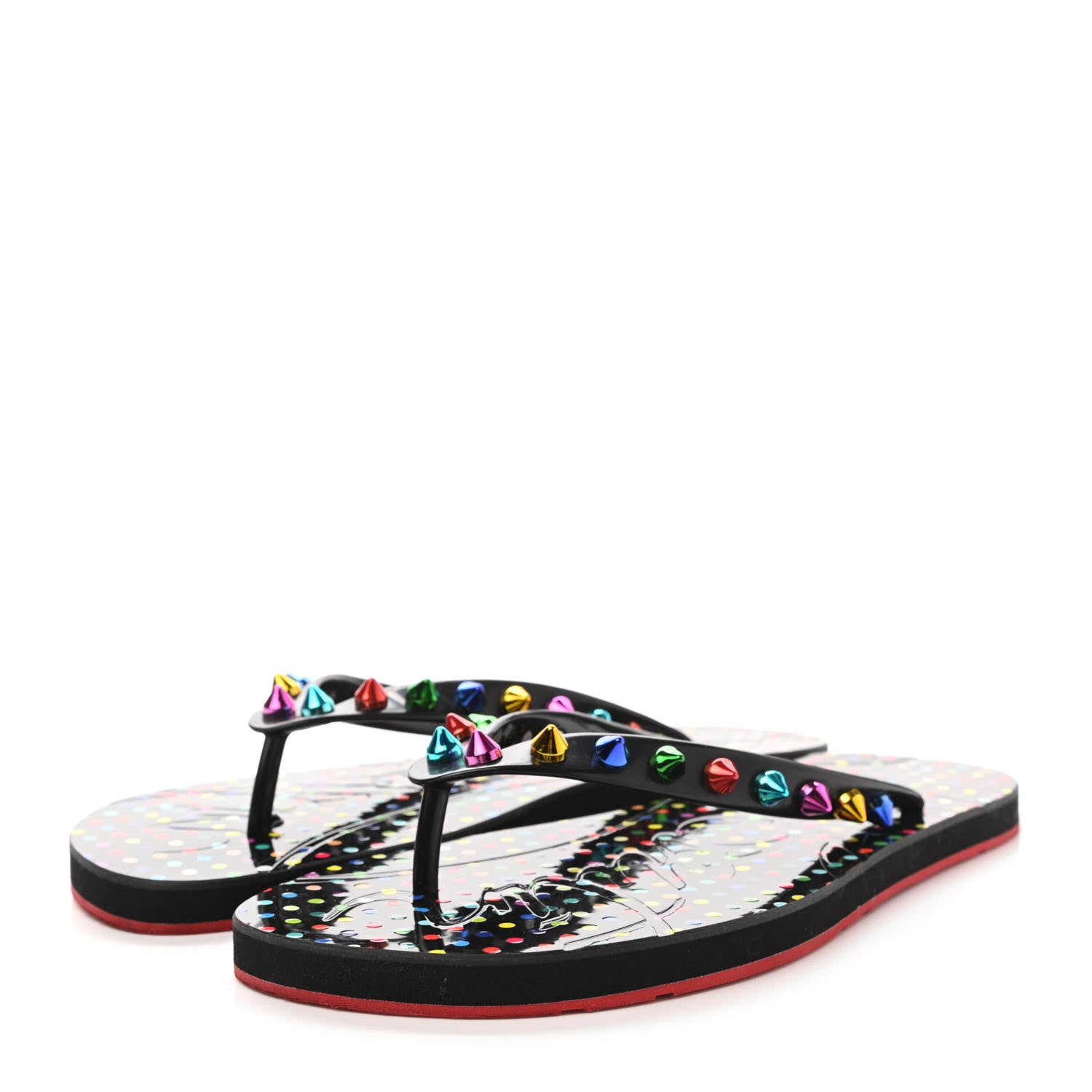 Christian Louboutin Rubber Spike Loubi Donna Flip Flop 39 Black Multicolor 3 of 7