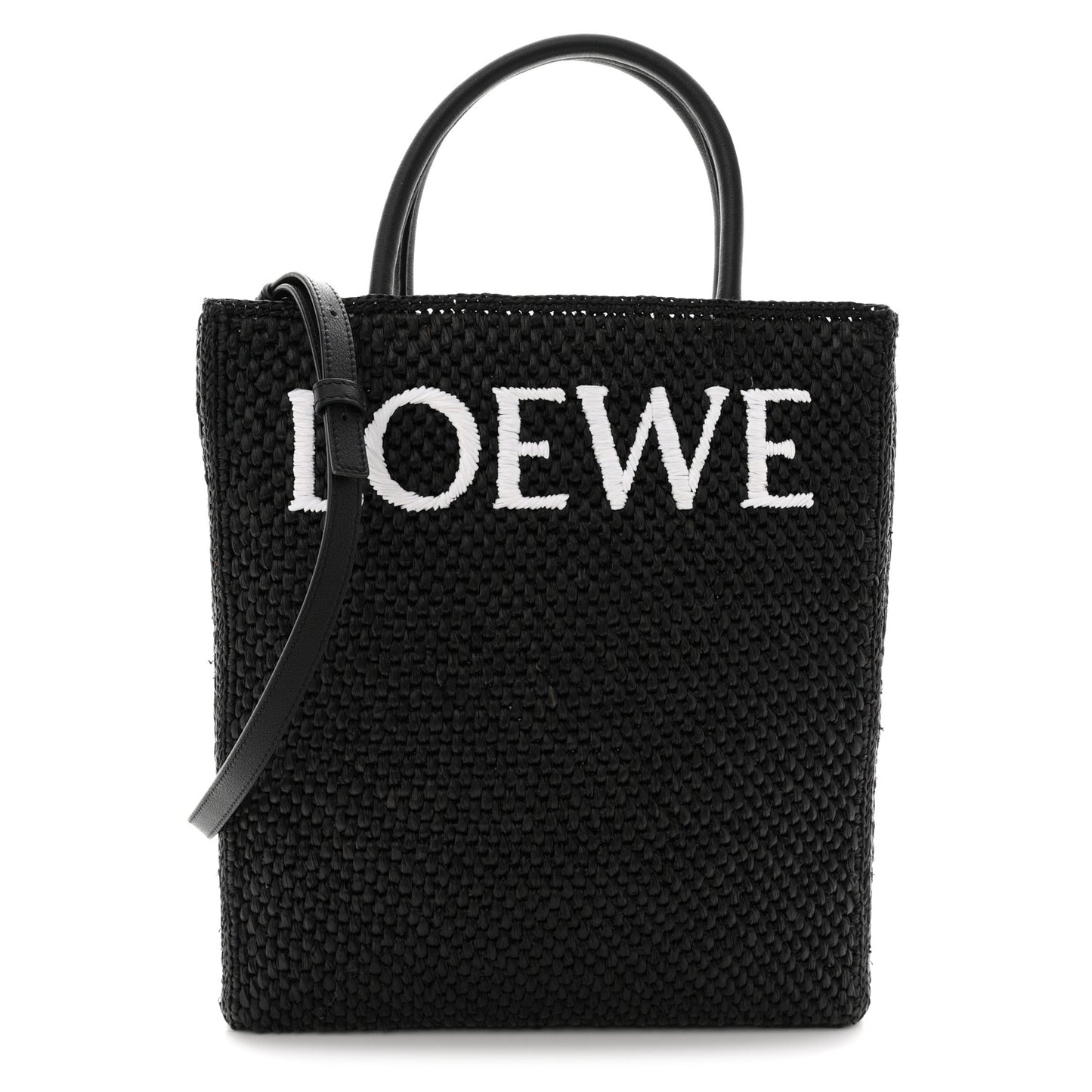Raffia Calfskin Standard A4 Tote Bag Black