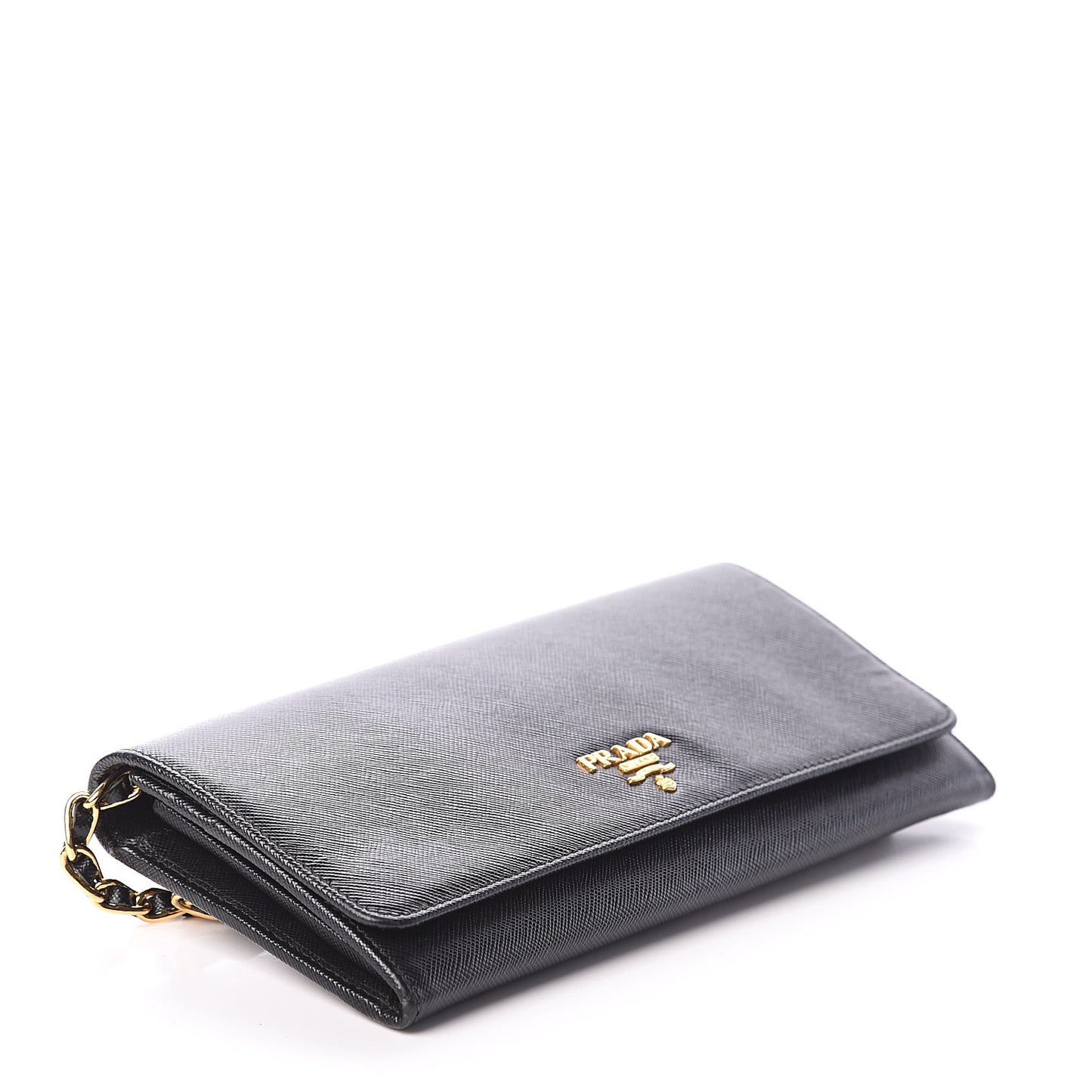 Saffiano Metal Oro Chain Wallet Black
