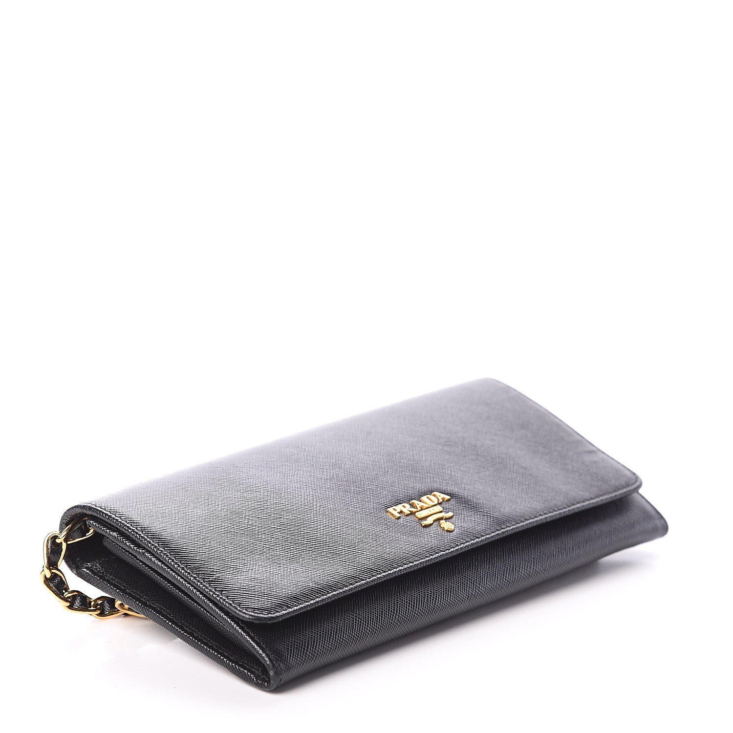 Prada Saffiano Metal Oro Chain Wallet Black 3 of 7