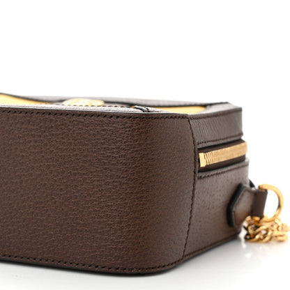 Gucci Canvas Textured Calfskin Web Mini Ophidia Top Handle Shoulder Bag Easy  Yellow Dark Brown 10 of 11