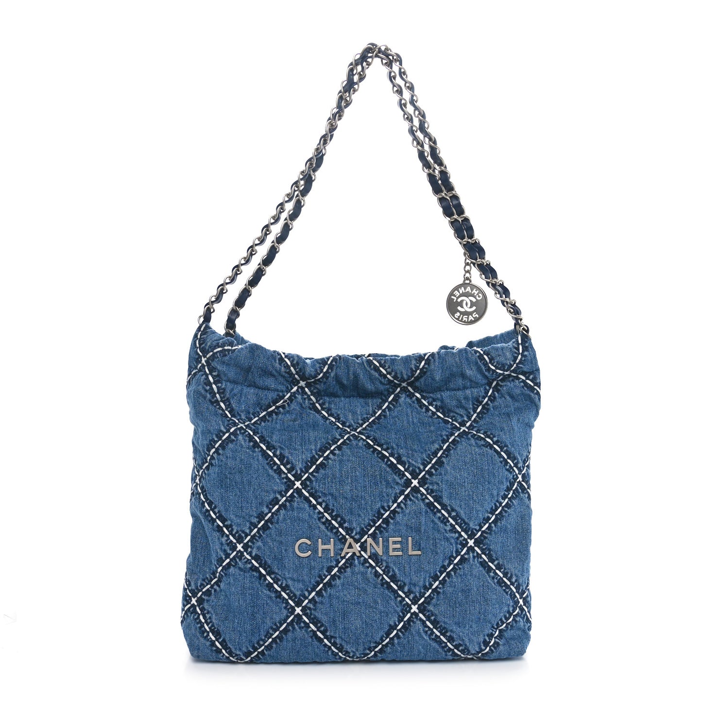 Denim Quilted Stitched Small Chanel 22 Blue