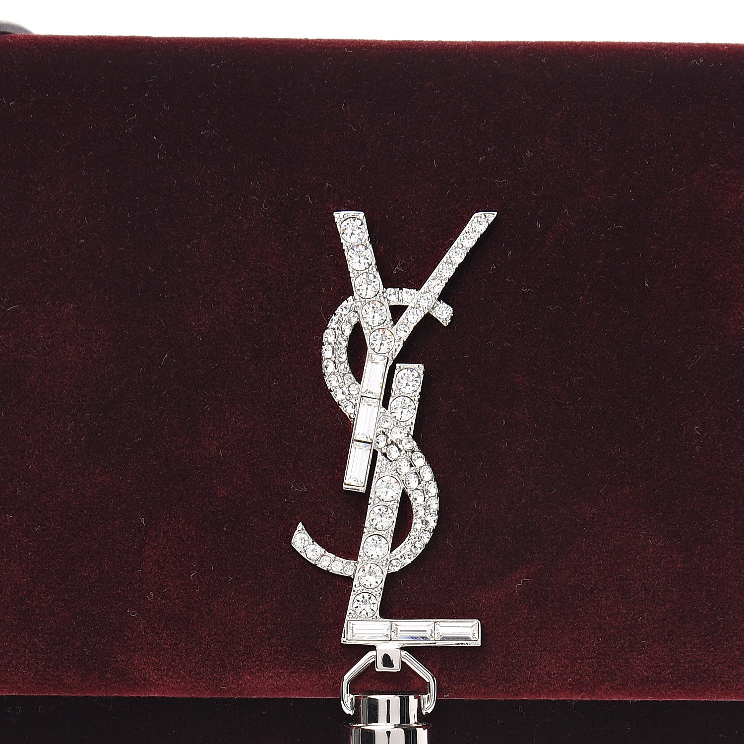 Saint Laurent Velvet Crystal Monogram Kate Tassel Shoulder Bag Burgundy 10 of 10
