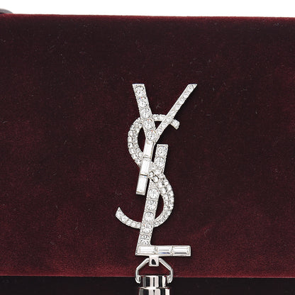 Saint Laurent Velvet Crystal Monogram Kate Tassel Shoulder Bag Burgundy 10 of 10