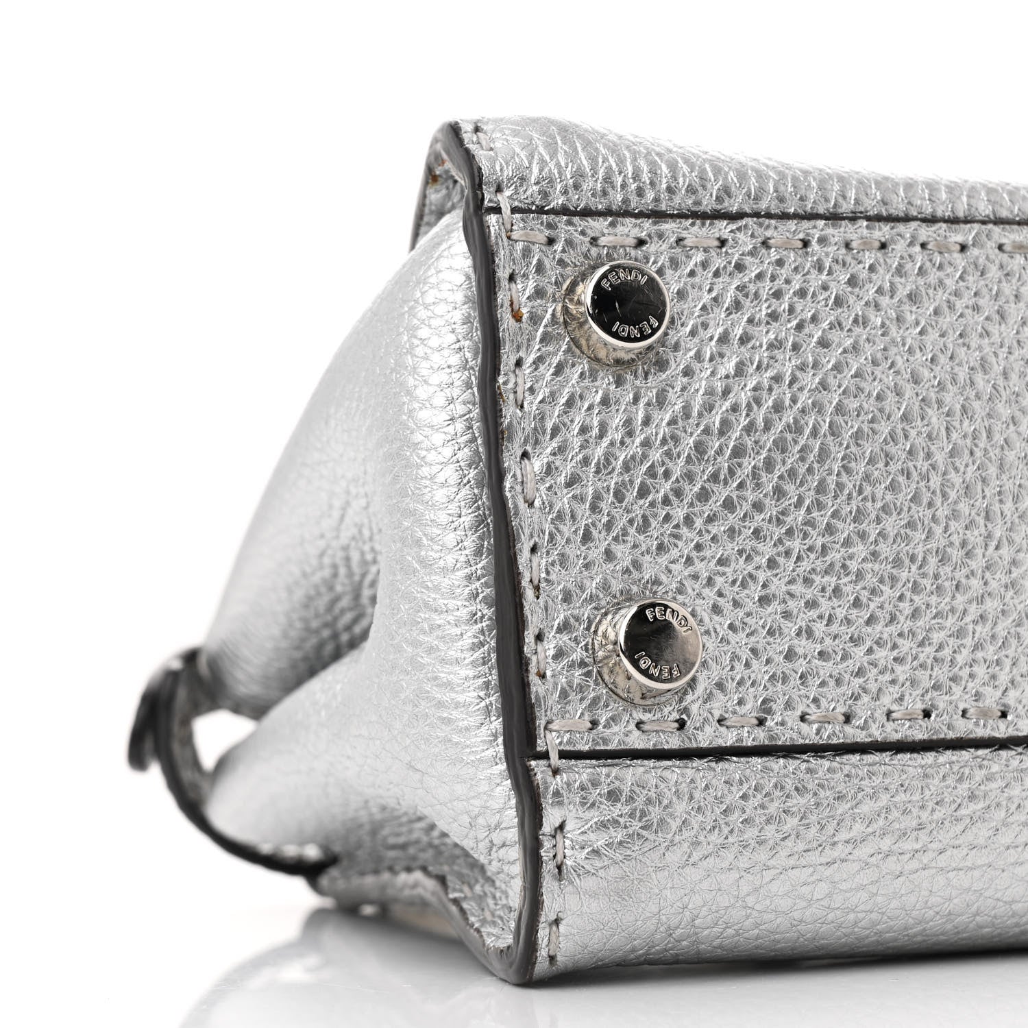 Fendi Cuoio Romano Lux Selleria Mini Peekaboo Iconic Satchel Argento 10 of 12