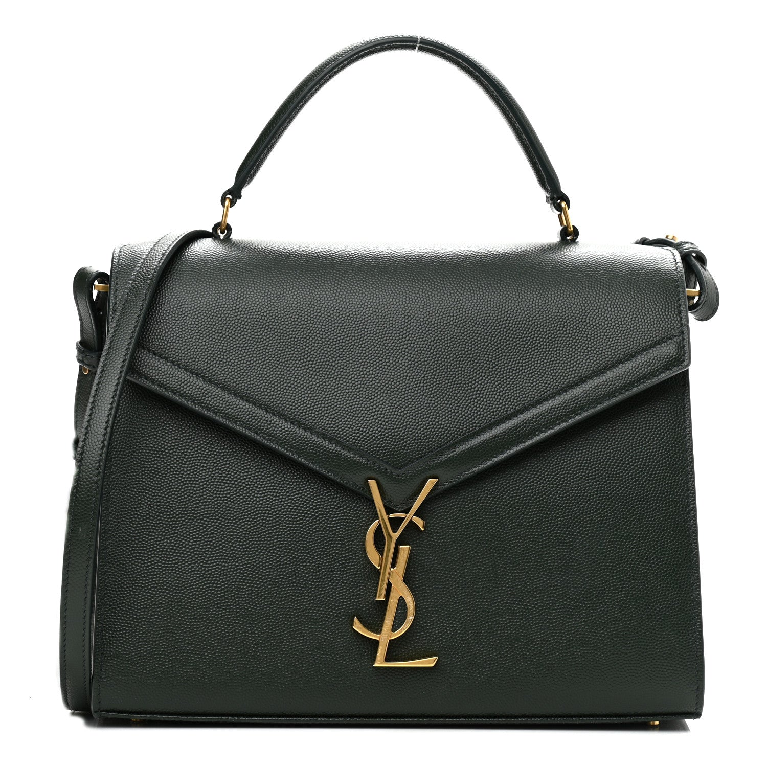 Saint Laurent Grain de Poudre Medium Classic Monogram Cassandra Top Handle Dark Green 1 of 10