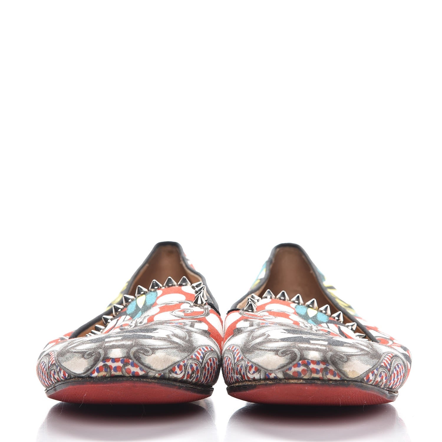 Christian Louboutin Fabric Sakouette Face Spikes Polka Dot Loafers 36.5 Multicolor Silver 2 of 14