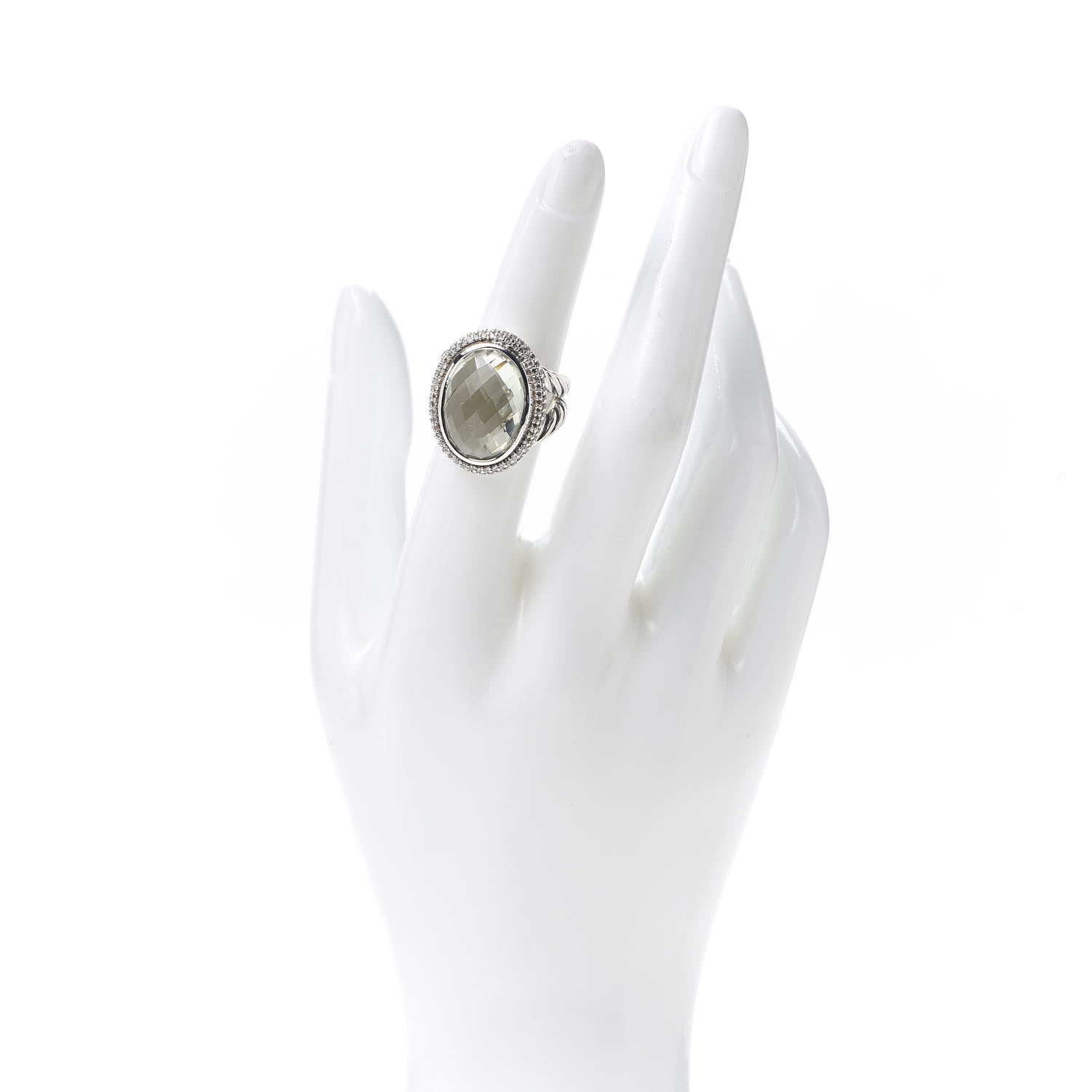 David Yurman Sterling Silver Diamond Prasiolite 18mm Signature Oval Ring 51 5.75 2 of 6