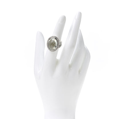 David Yurman Sterling Silver Diamond Prasiolite 18mm Signature Oval Ring 51 5.75 2 of 6