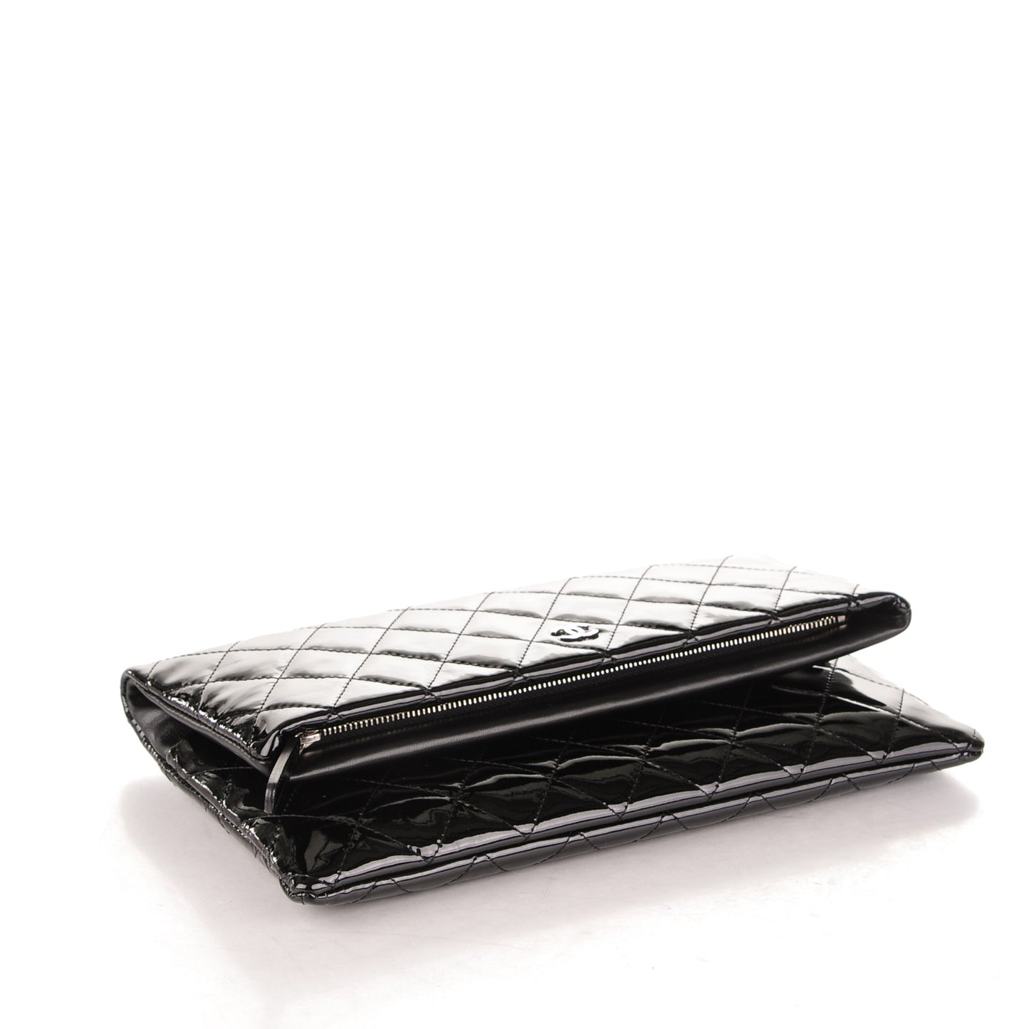 Patent Calfskin Quilted Beauty CC Clutch Black